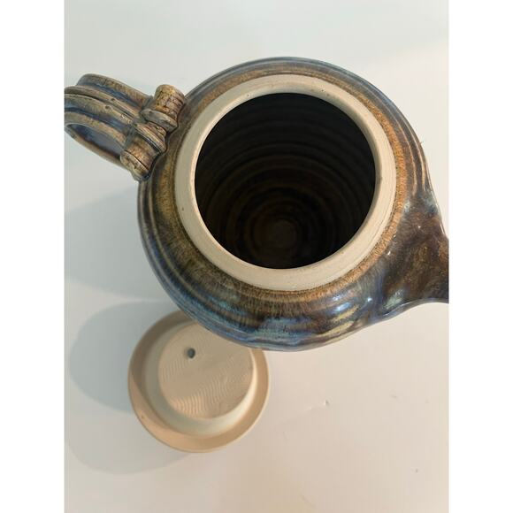 Rare Vintage Richard Sanderson Toad Hill Pottery NH Blue and Brown Teapot JL - Picture 6 of 11